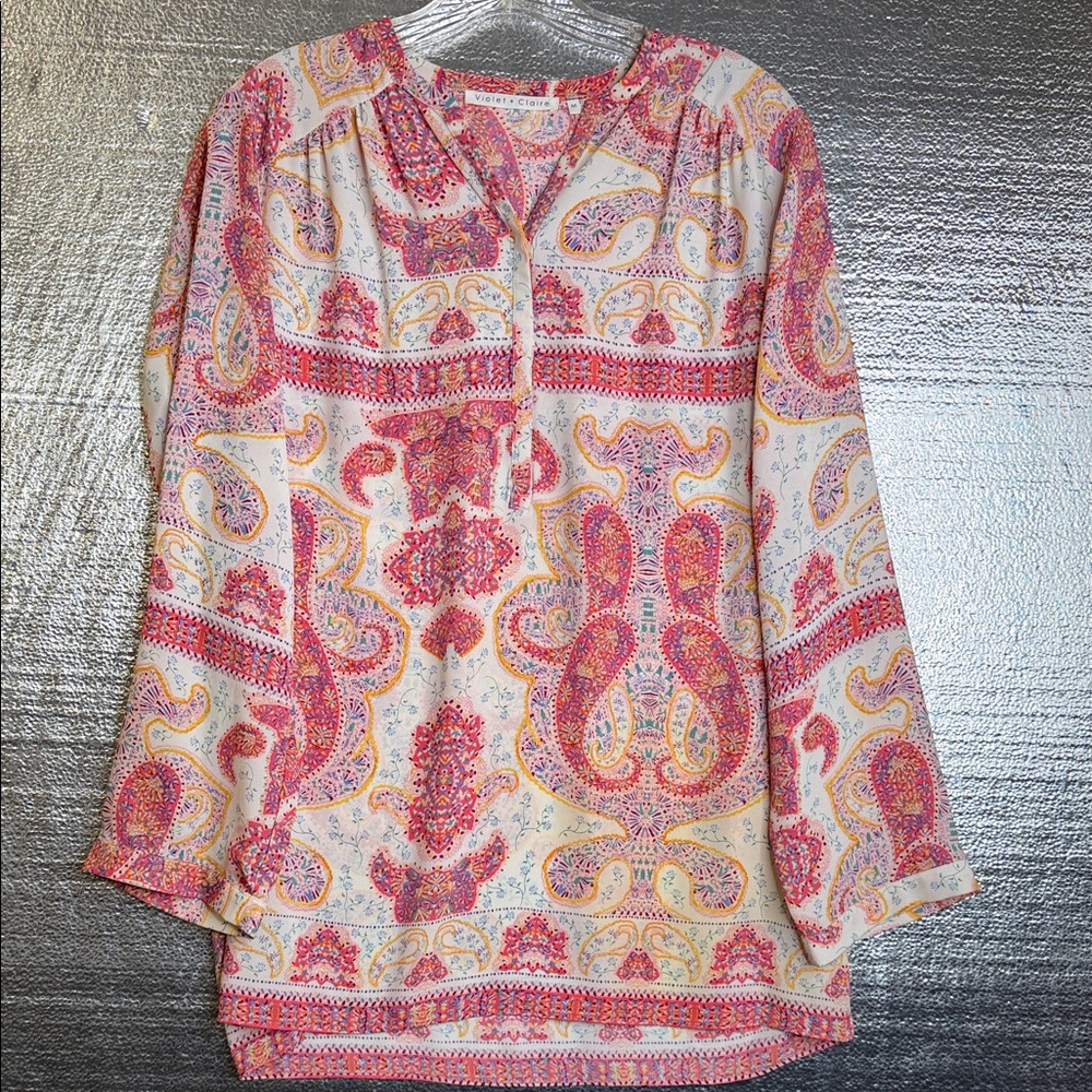 Violet & Claire Pink and Cream Paisley Blouse